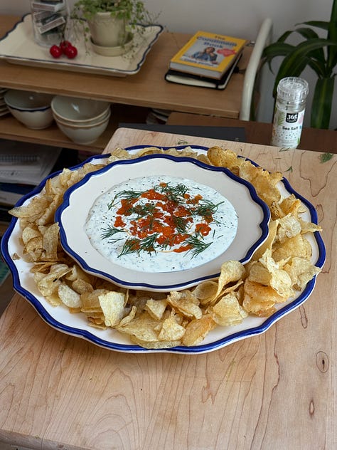 caviar dip photos with chips on the side