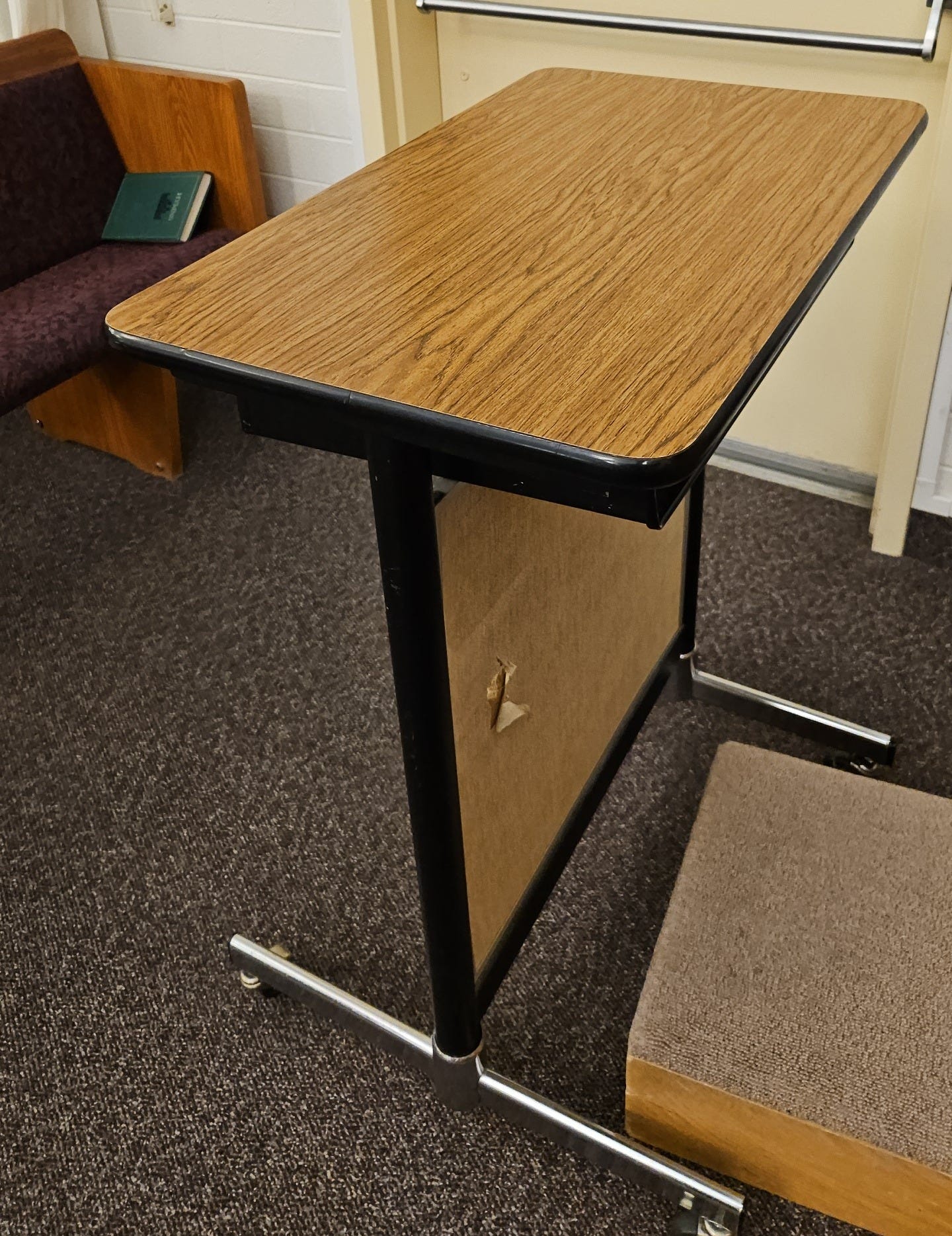 Podium and stool that Utah based dad Scott Houghton from The Screen-Free Dad used to play store with his kids.