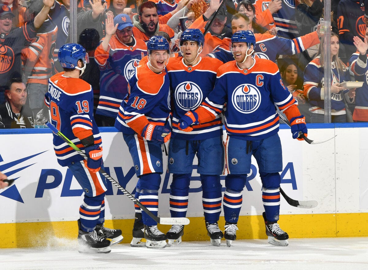 Zach Hyman Evan Bouchard Connor McDavid Edmonton Oilers Zach Hyman Evan Bouchard Connor McDavid Edmonton Oilers