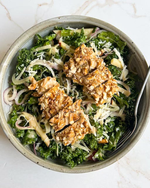 Honey Mustard Chopped Kale Salad With Pretzel-Crusted Chicken