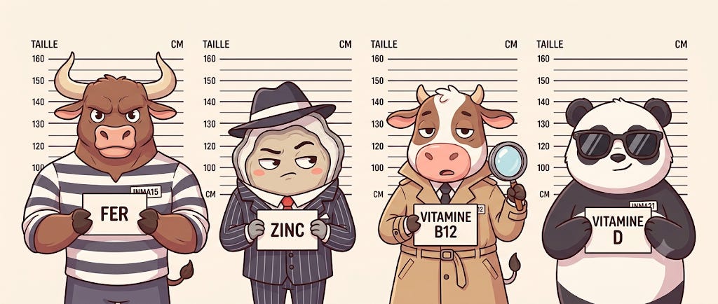 Les 4 suspects de la fatigue en photo d’identité judiciaire : fer, zinc, vitamine B12 et vitamine D