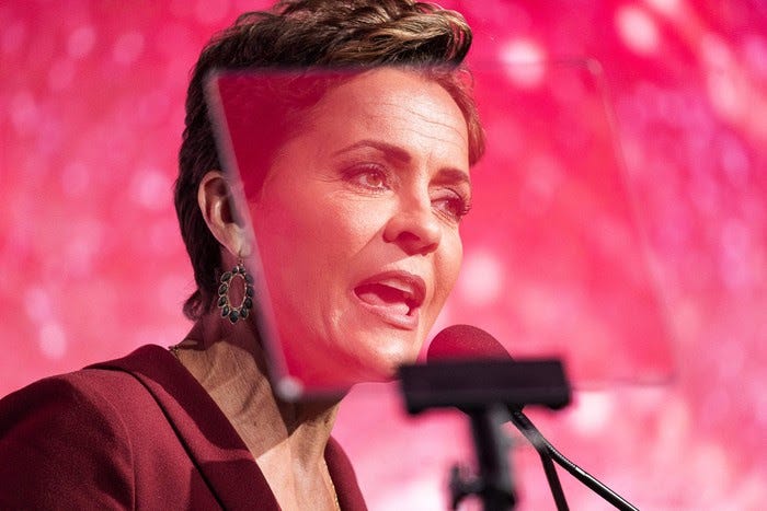 Kari Lake speaking during an election night watch party in Scottsdale, Arizona, on November 8, 2022.