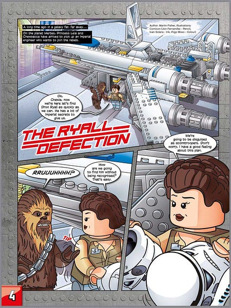 Lego Star Wars comic pages featuring Dron Ryall