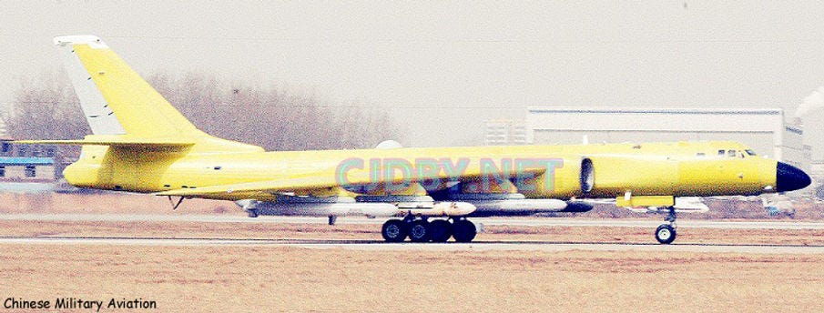 A picture of a H-6K prototype of early production airframe carrying six KD-20 missiles/testing surrogates A picture of a H-6K prototype of early production airframe carrying six KD-20 missiles/testing surrogates