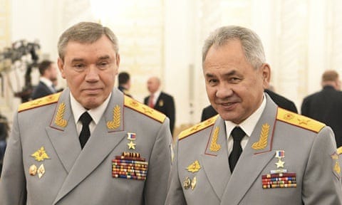 Chief of the Russian general staff Gen Valery Gerasimov with defence Minister Sergei Shoigu