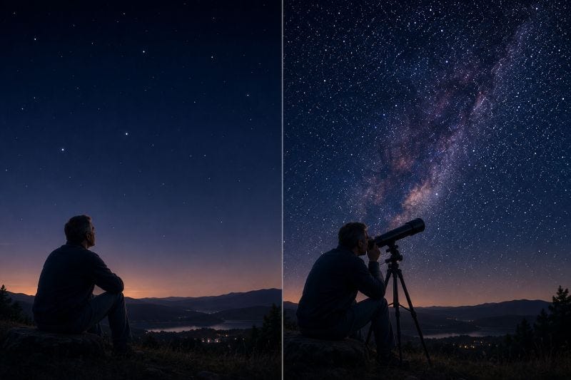 Two views of the night sky