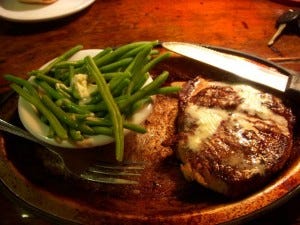 Grass-fed steak! Frozen beans. So whaddaya want?