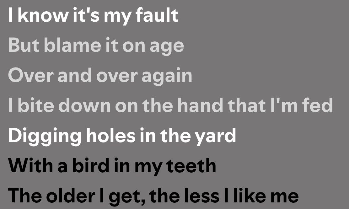 A screenshot of lyrics from the song "Like a Puppy" by Sophie Truax A screenshot of lyrics from the song "Like a Puppy" by Sophie Truax
