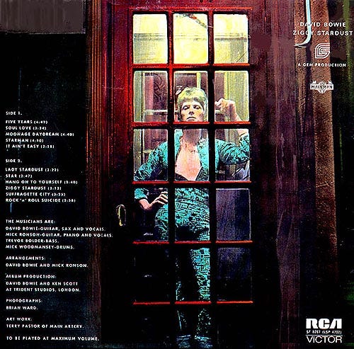 Back cover of 'Ziggy Stardust' by David Bowie Back cover of 'Ziggy Stardust' by David Bowie