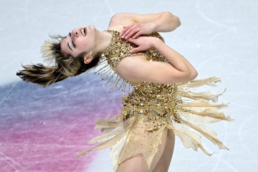 Liu skates in the free skate on Thursday, going on to win the gold medal.