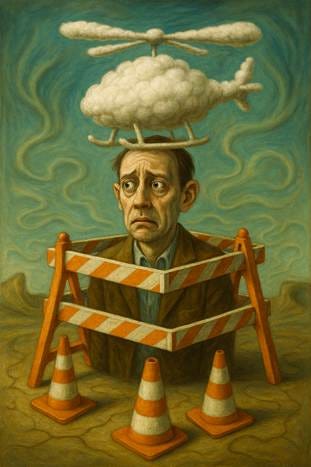 A person with a cloud on his head