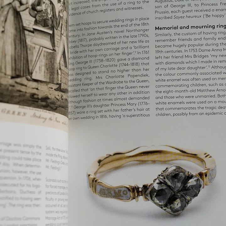 Two photos with cover and interior of the book on jewelry.