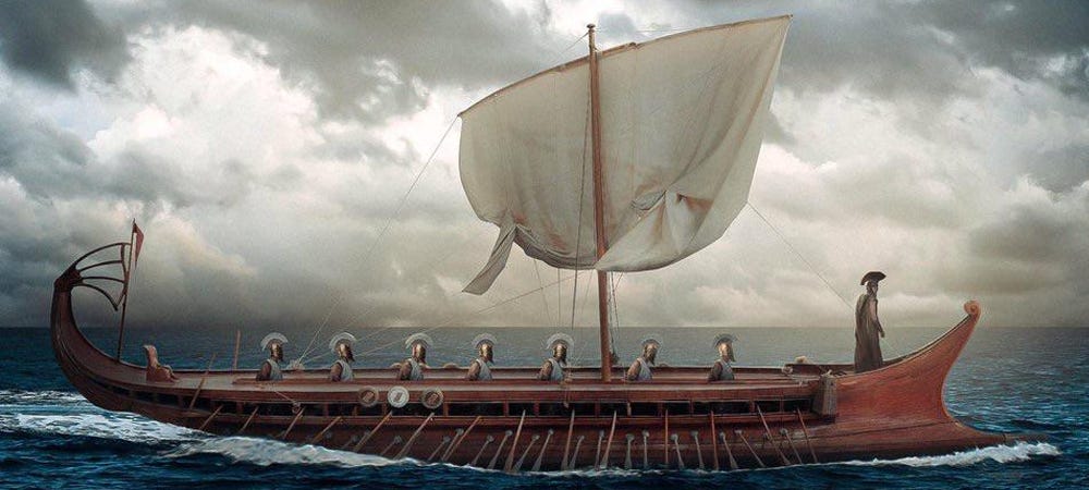 Is this what Homer meant by a “well-trimmed ship”? (Credit: The Odyssey movie poster)