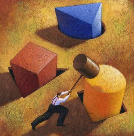 This may contain: a man is trying to pull something out of the ground by a hammer and cubes This may contain: a man is trying to pull something out of the ground by a hammer and cubes