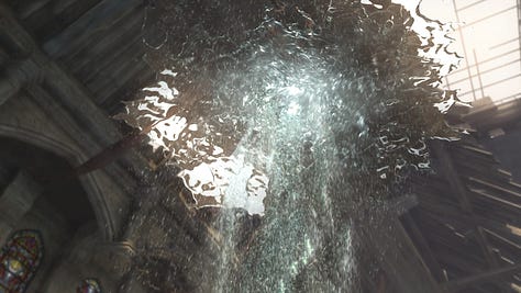 Comparison between Whispers encircling the Shinra Building and the Lifestream fountain in Advent Children.