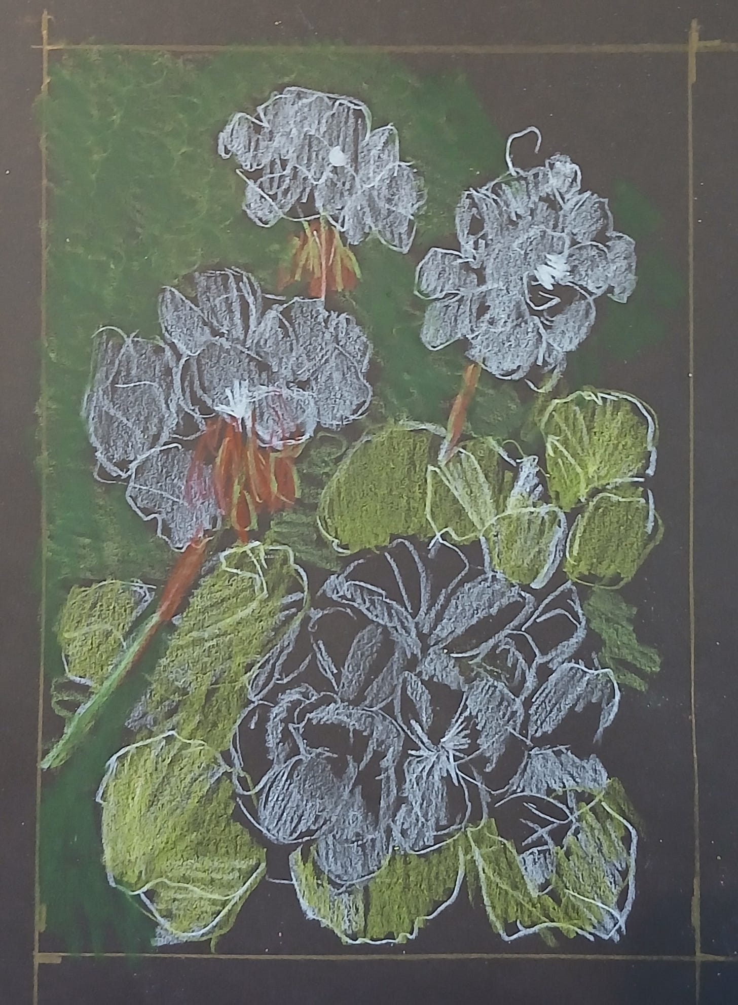 light layers laid in, white and bright green