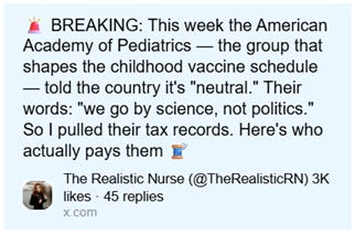 The American Academy of Pediatrics claims their vaccine schedule is based on science, not politics, and their tax records reveal their funding sources. AI-generated content may be incorrect.