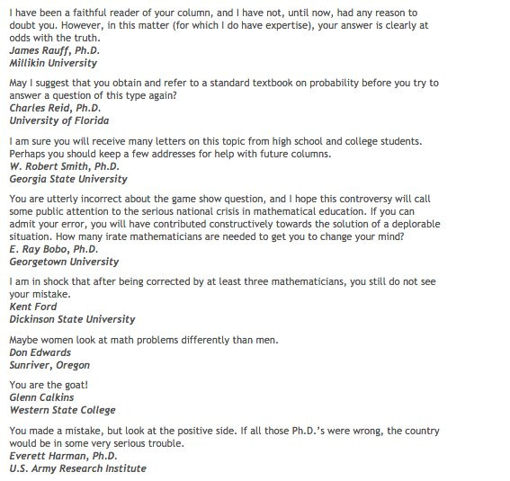 screenshot of angry responses to marilyn vos savant