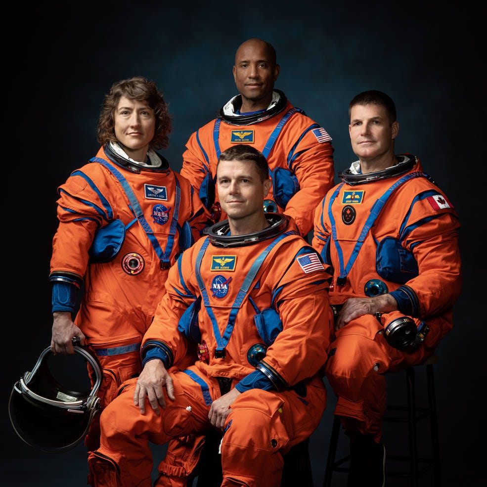 The crew of NASA’s Artemis II mission (left to right): Christina Hammock Koch, Reid Wiseman (seated), Victor Glover, and Jeremy Hansen. The crew of NASA’s Artemis II mission (left to right): Christina Hammock Koch, Reid Wiseman (seated), Victor Glover, and Jeremy Hansen.