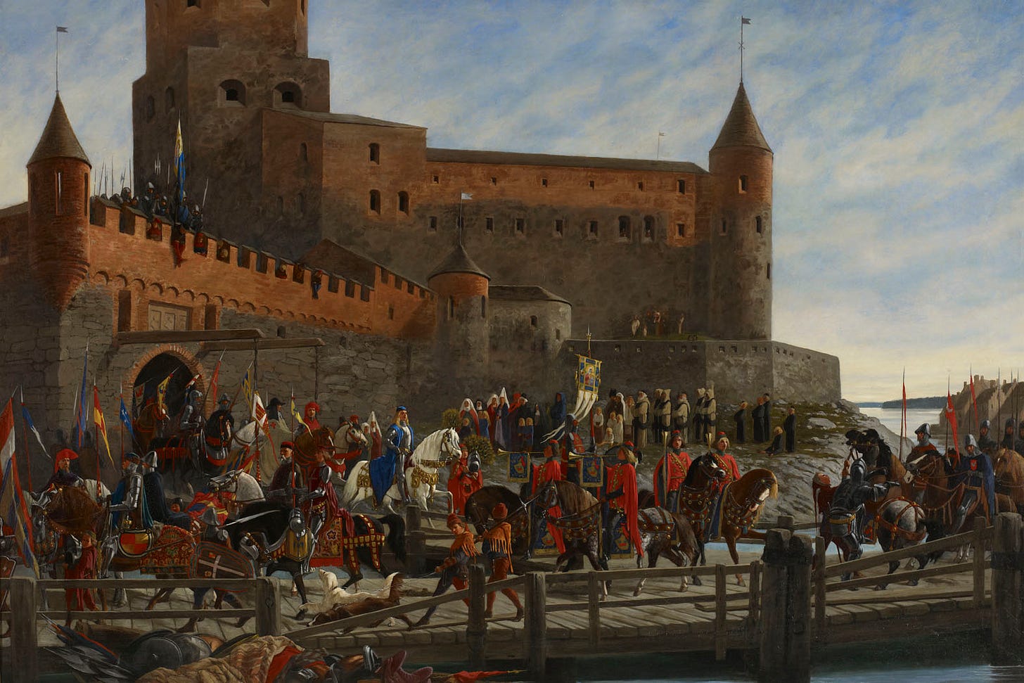 Karl Knutsson Bonde leaving for election of the King of Sweden, taken from https://en.wikipedia.org/wiki/Karl_Knutsson#/media/File:Severin_Falkman_-_Karl_Knutson_Bonde_Leaving_Vyborg_Castle_for_the_Royal_Election_in_Stockholm_1448.jpg