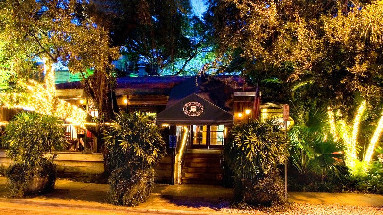 Front Entrance of Perricones at night. 