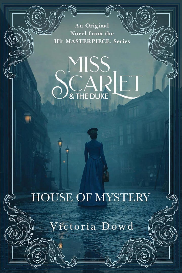 The two book covers, both foggy and atmospheric, showing the backs of the characters as they're walking away from the camera.