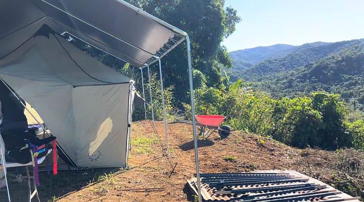 Camping in an off-grid land project near Mayaguez