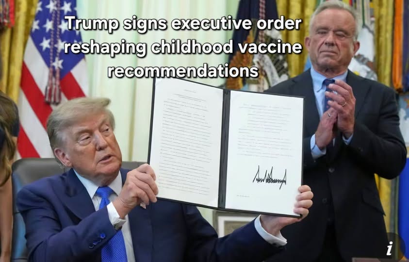 May be an image of text that says 'Trump signs executive order reshaping childhood vaccine recommendations Alderng' May be an image of text that says 'Trump signs executive order reshaping childhood vaccine recommendations Alderng'
