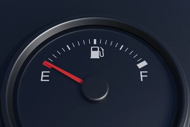 Fuel gauge pointing at empty reading. Illustration of the concept of empty oil tank Fuel gauge pointing at empty reading. Illustration of the concept of empty oil tank