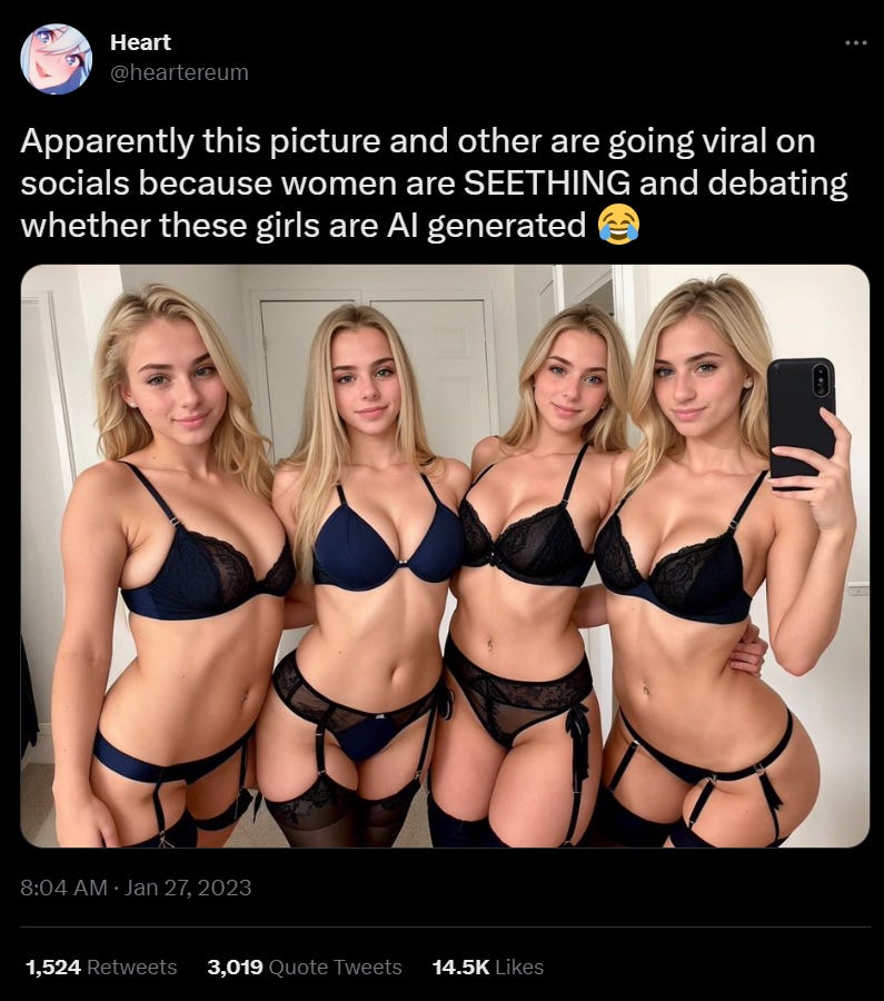 Tweet depicting 4 similar AI-generated women Tweet depicting 4 similar AI-generated women