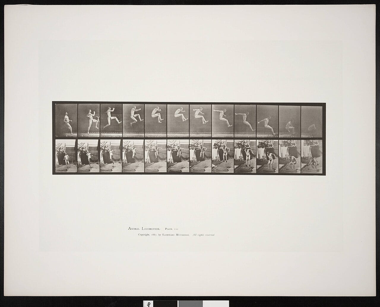 Sequence of photographs of a man running across a grid Sequence of photographs of a man running across a grid