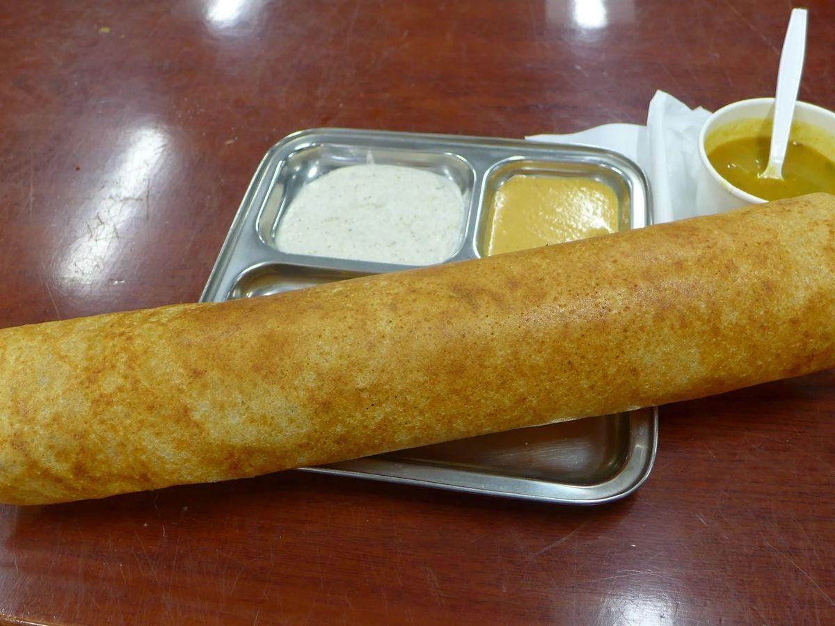 A long dosa with sides.