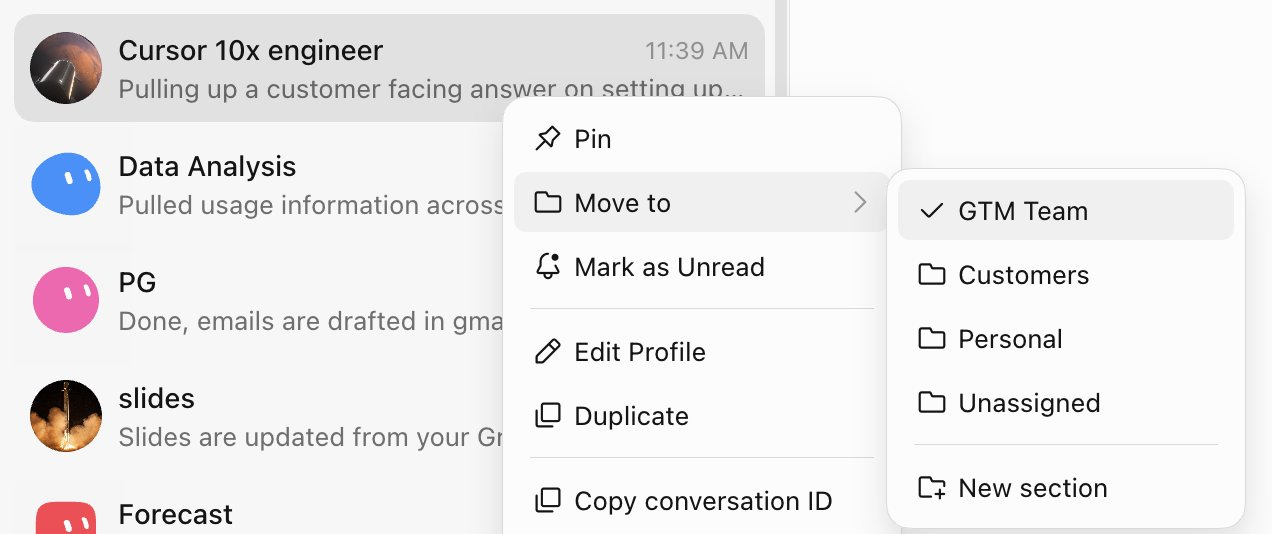 Official Grok Bot interface organizing specialist conversations into a GTM section Official Grok Bot interface organizing specialist conversations into a GTM section