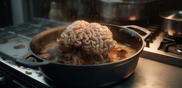 Human brain in a frying pan on the stove Generative Ai | Premium  AI-generated image
