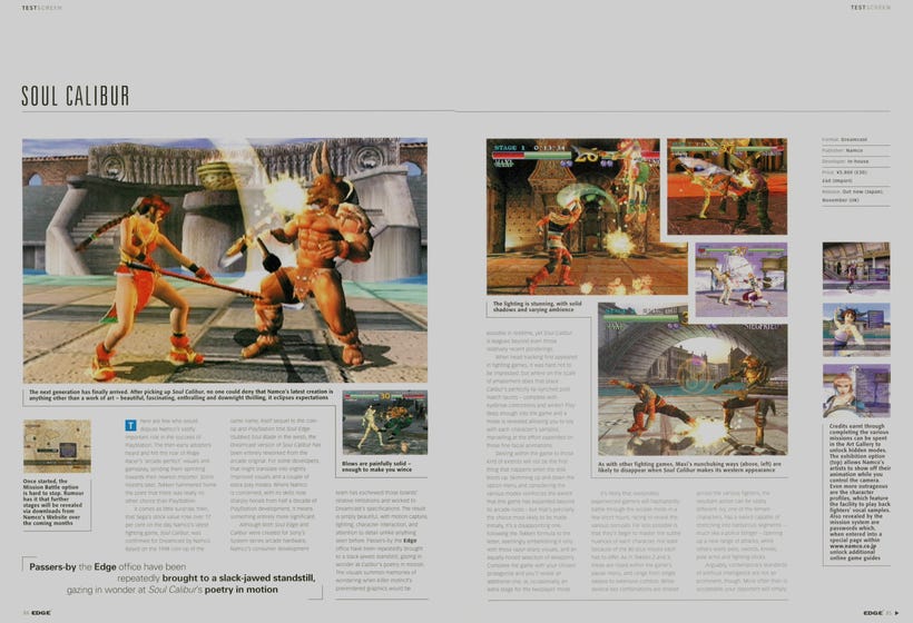 A review layout for Soul Calibur in a 1999 issue of EDGE Magazine. A review layout for Soul Calibur in a 1999 issue of EDGE Magazine.