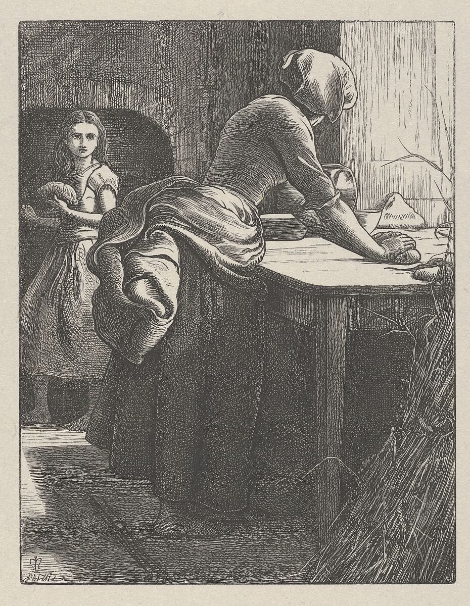 The Parable of the Leaven (The Parables of Our Lord and Saviour Jesus Christ), After Sir John Everett Millais (British, Southampton 1829–1896 London), Wood engraving; proof The Parable of the Leaven (The Parables of Our Lord and Saviour Jesus Christ), After Sir John Everett Millais (British, Southampton 1829–1896 London), Wood engraving; proof