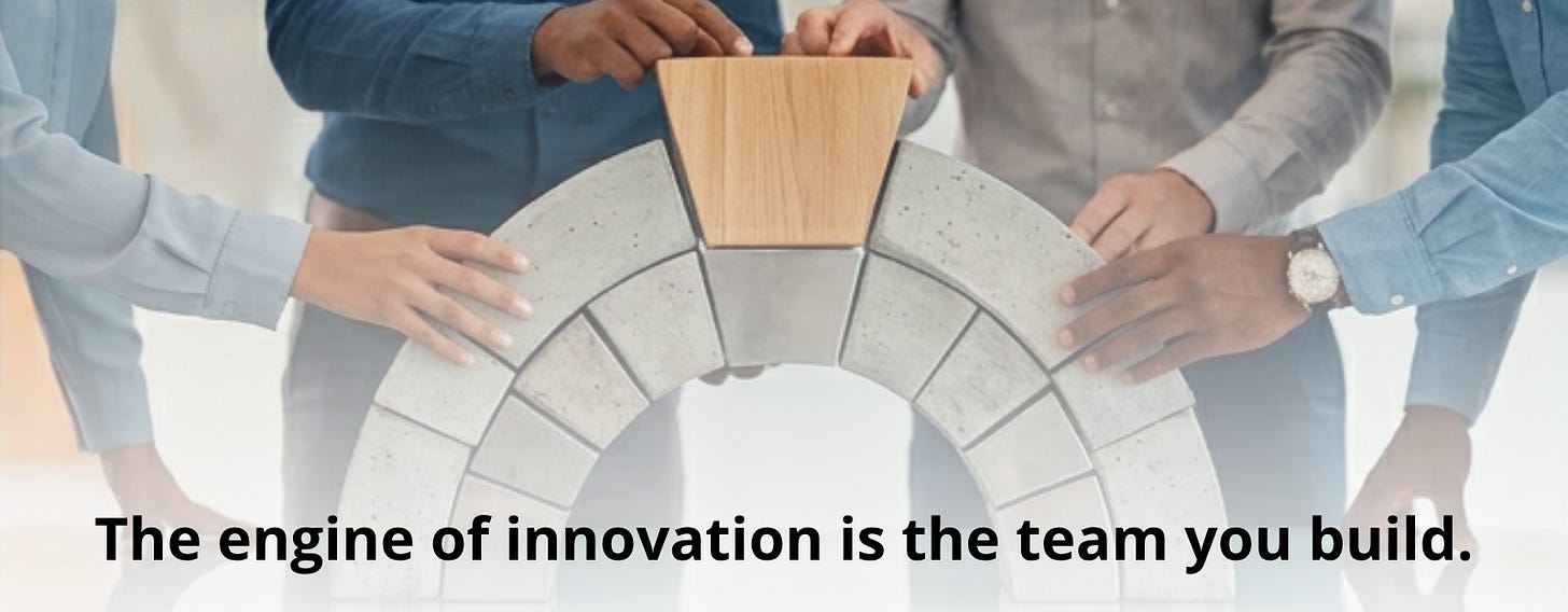 Philippe Heilberg on The Engine of Innovation: Why Teams Matter More Than Strategy. Image of team cooperatively building a stone arch. "The engine of innovation is the team you build." Philippe Heilberg on The Engine of Innovation: Why Teams Matter More Than Strategy. Image of team cooperatively building a stone arch. "The engine of innovation is the team you build."
