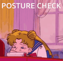 a gif of Usagi collapsing on a desk with the text "Posture Check" alongside Teeter sleeping in a position that suggests she has no bones.