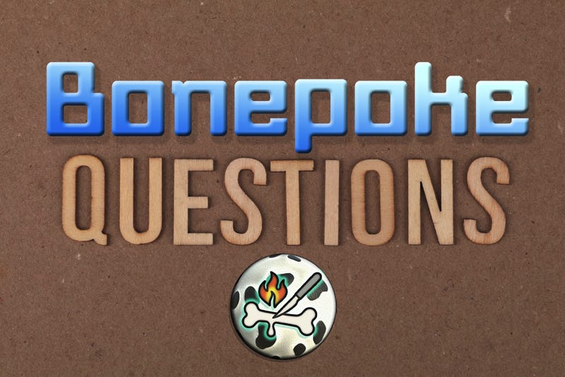Bonepoke Questions + Logo (sphere with cow pattern, with scalpel poking a bone with a small flame) Bonepoke Questions + Logo (sphere with cow pattern, with scalpel poking a bone with a small flame)