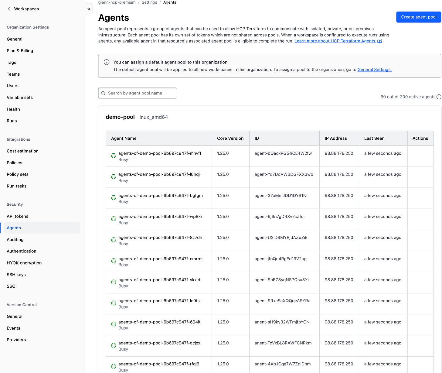 Terraform agent pool contains 50 agents Terraform agent pool contains 50 agents