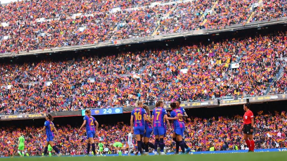 Women's soccer attendance record shattered: Barcelona Femeni breaks own  record in Champions League vs. Wolfsburg | Sporting News