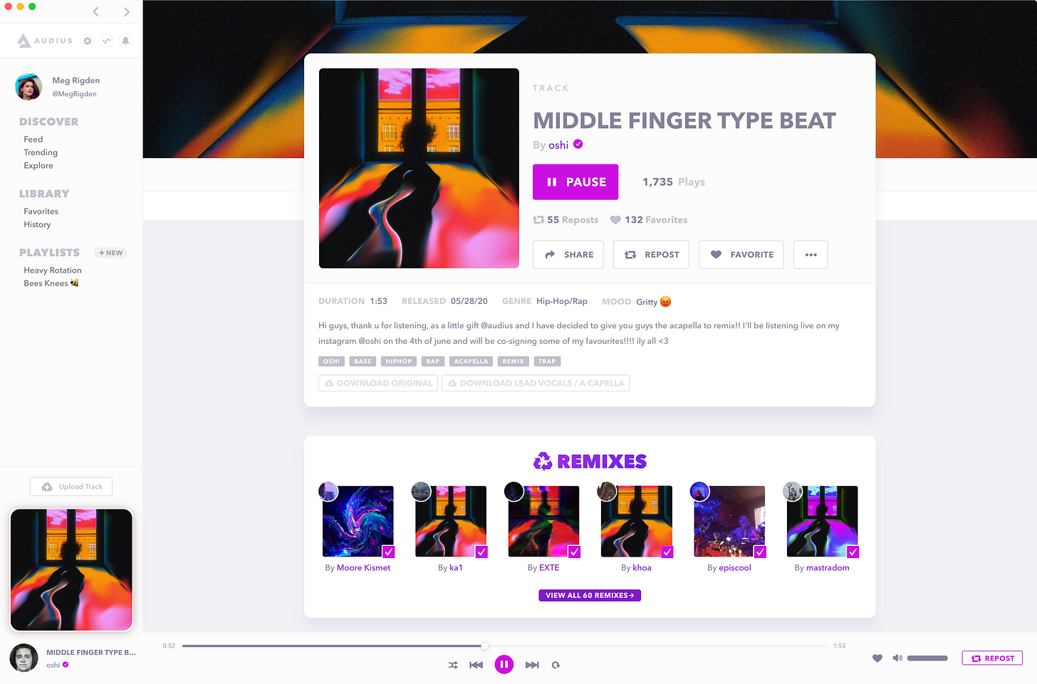 Screenshot of Audius