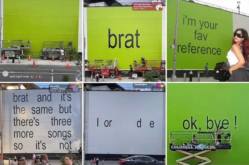 Imágenes de la publicidad exterior para la campaña de promoción del álbum brat de charli xcx