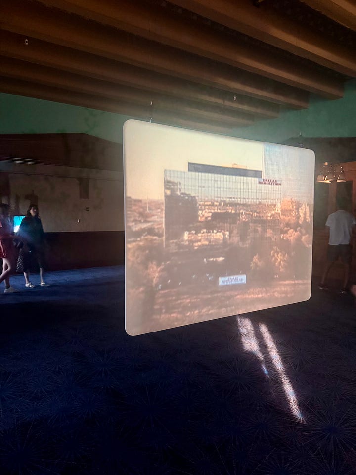 Interior and exterior shots of the Variety Arts Theater in Downtown Los Angeles featuring over 100 audio visual works from over a century around the world