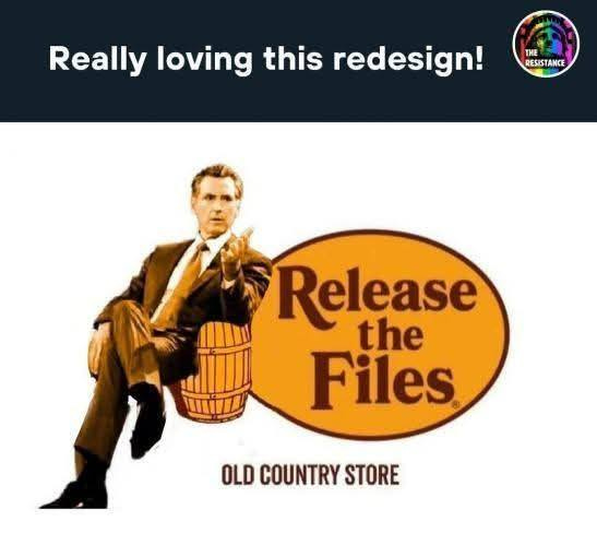 May be an image of 1 person and text that says 'Really loving this redesign! THE RESISTANCE Release the Files OLD COUNTRY STORE'