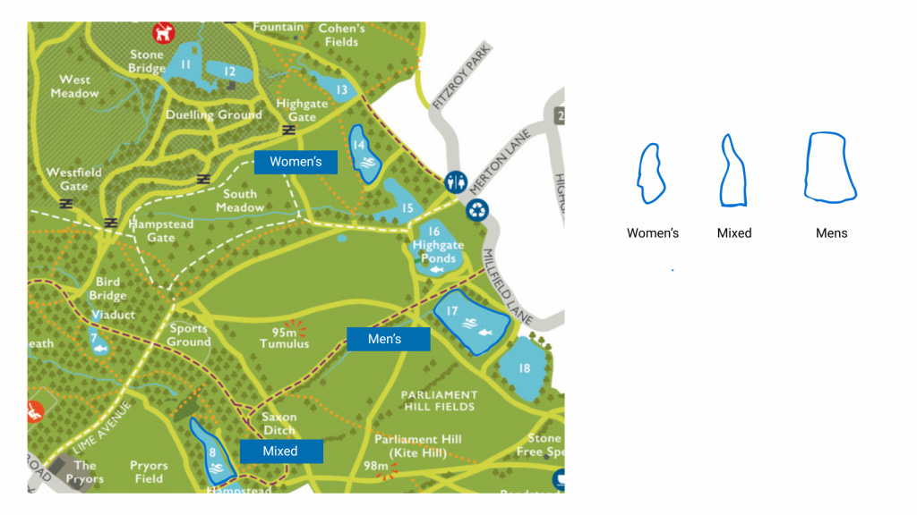 Map of Hampstead Heath ponds