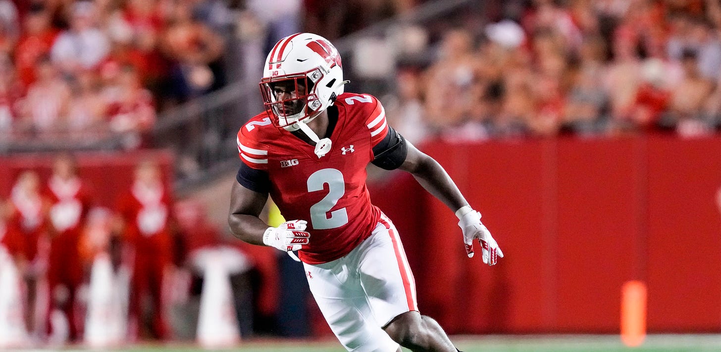 Wisconsin Badgers cornerback Ricardo Hallman (2) playing in coverage Wisconsin Badgers cornerback Ricardo Hallman (2) playing in coverage
