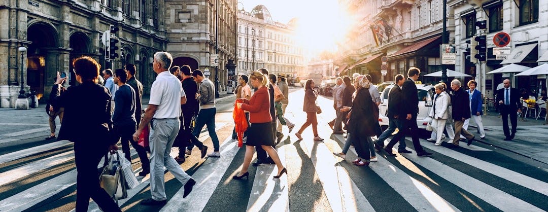 group of people walking on pedestrian lane