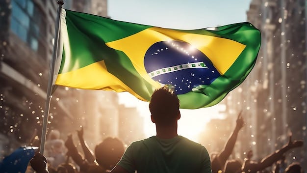 Desfraldando as cores da liberdade com o povo da bandeira alegria e orgulho  no dia da independência do brasil | Foto Premium