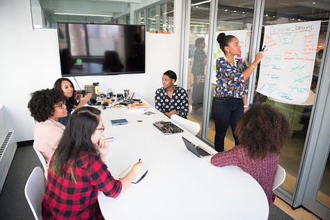 a person or a team brainstorming marketing ideas